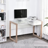 thumbnail of HOMCOM Mesa Ordenador Moderna Cajón Tablero Vidrio Templado 120x60x75cm Blanco