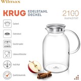 thumbnail of Wilmax Borosilikat Glas Krug mit Edelstahl-Deckel, 2100ml