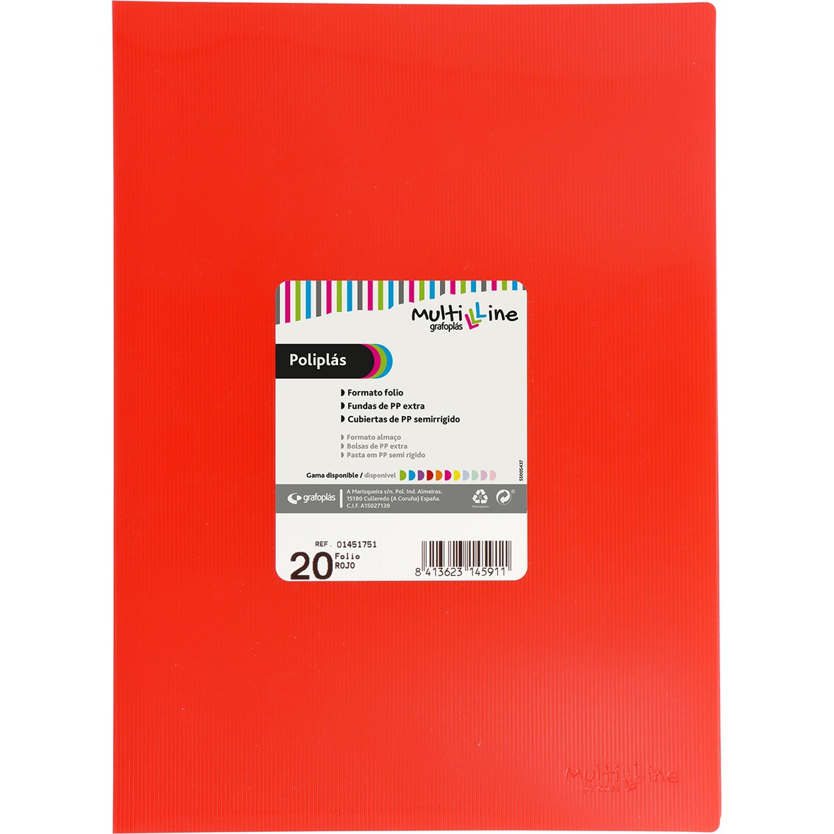 Ficheiro 40 capas soldadas Folio Poliplás Multiline vermelho