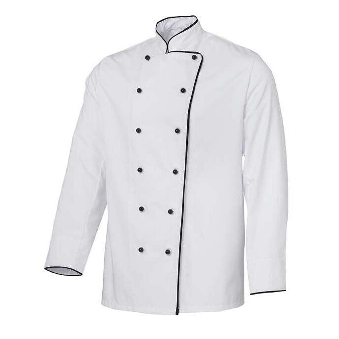 grevotex Kochjacke Bäckerjacke weiß mit schwarzem Paspel, Größe 44