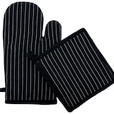 thumbnail of Ovenwant & Pannenlap Set – 100% BCI Katoen – Zwart met Witte Strepen – Hittebestendig tot 250°C