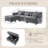 thumbnail of Merax 3-Sitzer Schlafsofa aus Chenille, Ecksofa Mit USB-Anschluss, Seitentasche, Handyhalter und modularen Hockern, Grau
