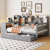 thumbnail of Multifunktionales Schlafsofa-Bett mit Schreibtisch aus Massivholz 90x200cm grau–Platzsparend mit Steckdose, Regalen & Schubladen für Wohnung
