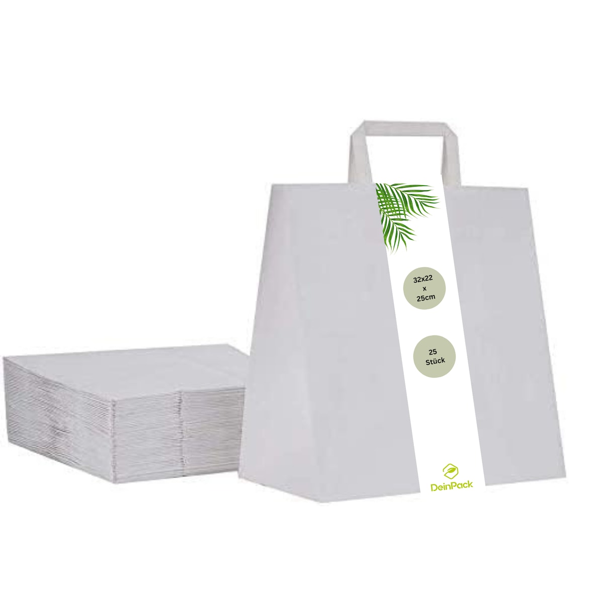 DeinPack Umweltschonende Papier Tragetaschen klein 25 x weiße Papiertragetasche 32 x 22 x 25 cm