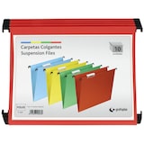 thumbnail of Pack 10 carpetas colgantes con visor superior corto cartulina folio lomo V rojo.