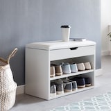 thumbnail of Schuhbank mit Sitzfläche Weiß Garderoben-Bank Holz 60 x 40 x 30 cm, Holzbank klein gepolstert, Sitzbank schmal Flur mit Stauraum, Truhenbank