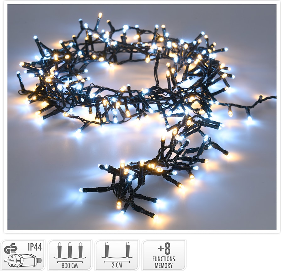 Lichterkette mit weißen und gelben LEDs.
