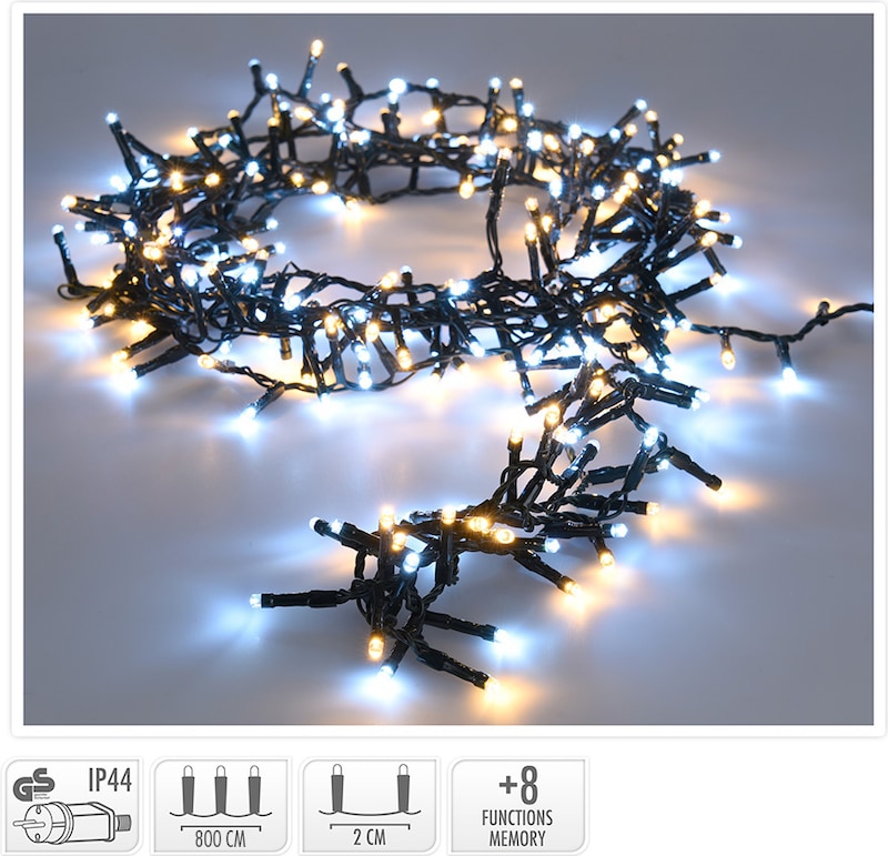 Lichterkette mit weißen und gelben LEDs.