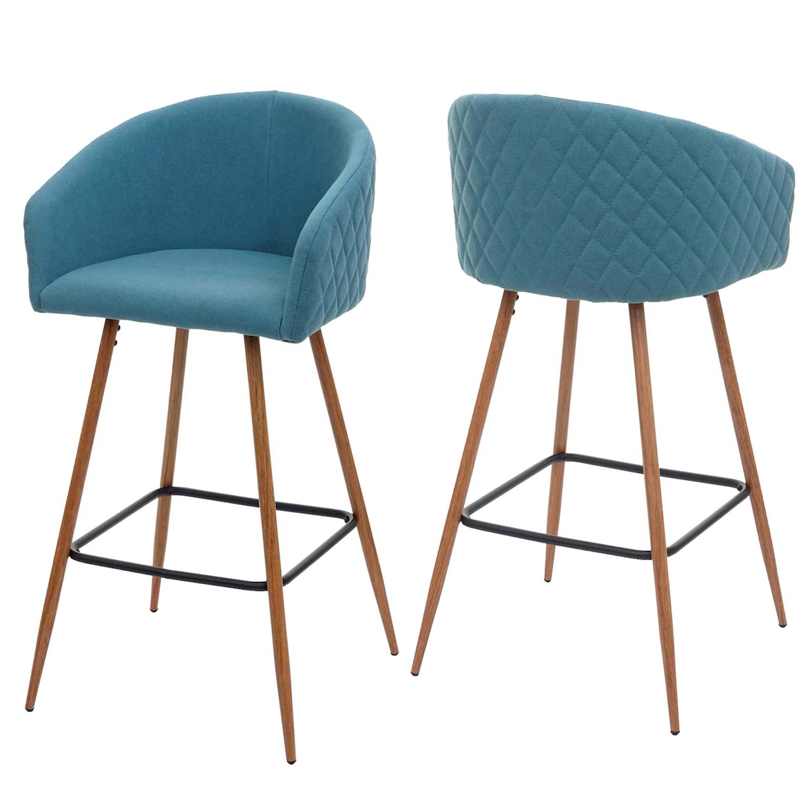 Set van 2 ronde barkruk massief hout hoge kruk moderne eenvoudige rugleuning bar stoel 360° draaibaar voor keuken pub winkel restaurant, wit, zithoogte 73cm