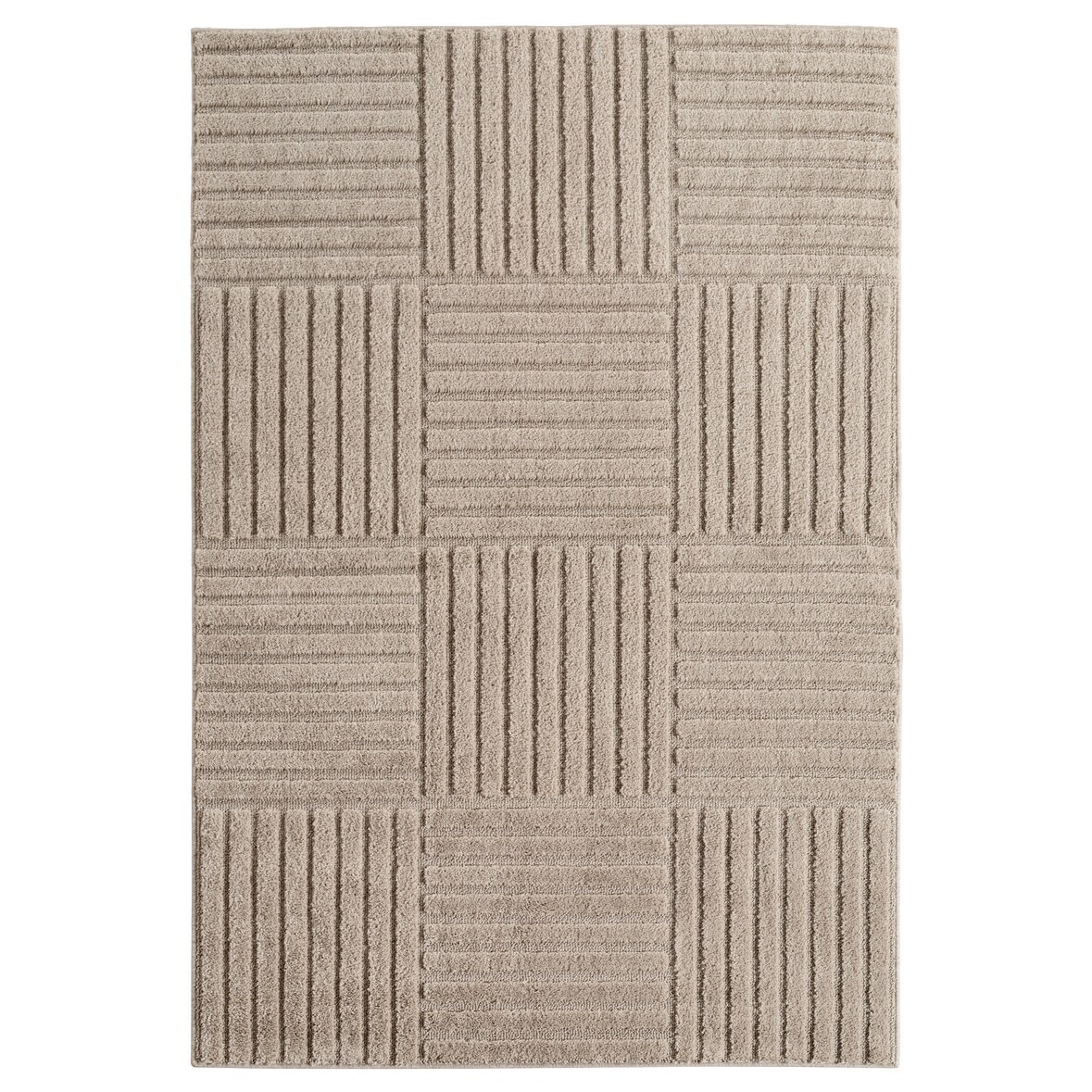Carpetsale24 Wohnzimmer Teppich 160x230 cm Beige Hochflor Skandi Boho Karo Design Hoch-Tief Effekt Weicher Flauschig Pflegeleicht für couchtisch