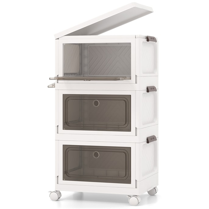 COSTWAY Caja de almacenamiento plegable con tapa, 75 litros de capacidad, juego de 3 cajas de plástico, apilables, contenedores de almacenamiento.