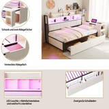 thumbnail of Einzelbett 90x200 mit Schreibtisch und Stauraum, beweglicher Tisch, integrierte Steckdosen, Metall & Holz, ideal für Homeoffice oder Gästezimmer–Weiß