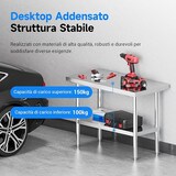 thumbnail of LEEVOT Tavolo da Cucina Professionale in Acciaio Inox, 2 Ripiani in Legno e Acciaio, Capacità di Carico 150KG/100KG (150x80cm)