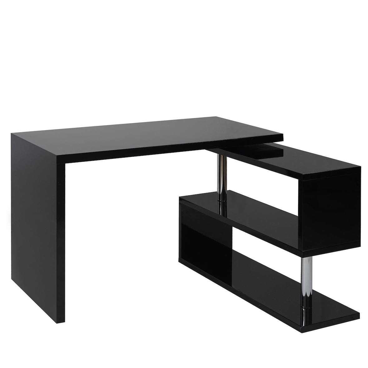 Décoshop26 - Moderner Eckschreibtisch/Computertisch mit drehbarem Ablagefach 120 x 60 cm MDF und schwarzer Stahl 04_0001396