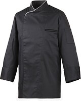 thumbnail of 212 - Kochjacke langarm, mit Druckknöpfen, Fb. schwarz, mit farbiger Paspel : silbergrau 65% Polyester 35%Baumwolle 220 g/m² XS