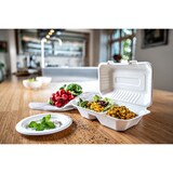 thumbnail of Mayax 125 Zuckerrohr Menueboxen Lunchbox abbaubar Plastikersatz  700 ml 2 geteilt 230x153x80mm Einweg