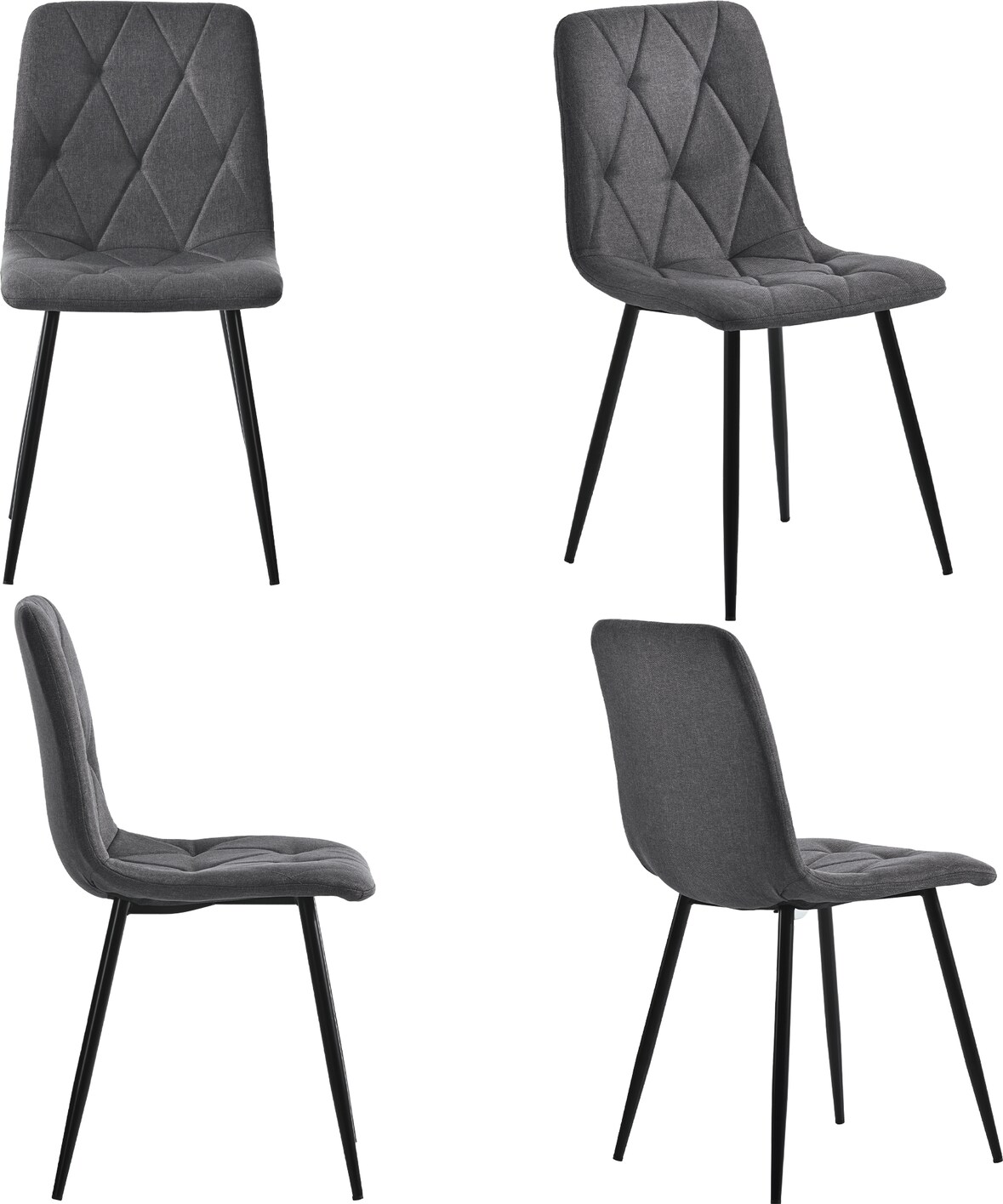 Merax Esszimmerstühle (4-st), 4-Sätze gepolsterter Stuhl Design Stühle, Twill Leinen Esszimmerstühle, Leinen Metallrahmen Sitze, Dunkelgrau