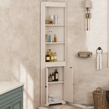 thumbnail of Badezimmer Hochschrank 170x50x26 cm Weiß Eckdesign mit 3 offenen Fächern, 2 Türen und verstellbaren Einlegeböden aus MDF, platzsparend