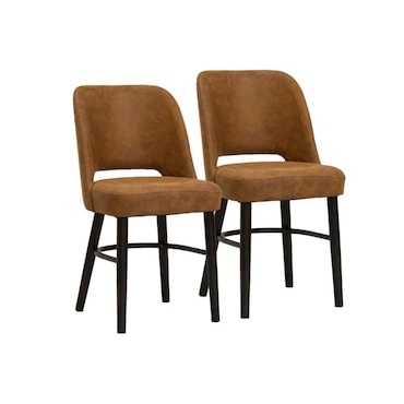 METRO PROFESSIONAL Silla de restaurante tapizada Iselvia, juego de 2, madera de haya, marrón/blanco