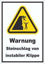 thumbnail of Schild Warnung Steinschlag instabile Klippe A4 Rückseite selbstklebend