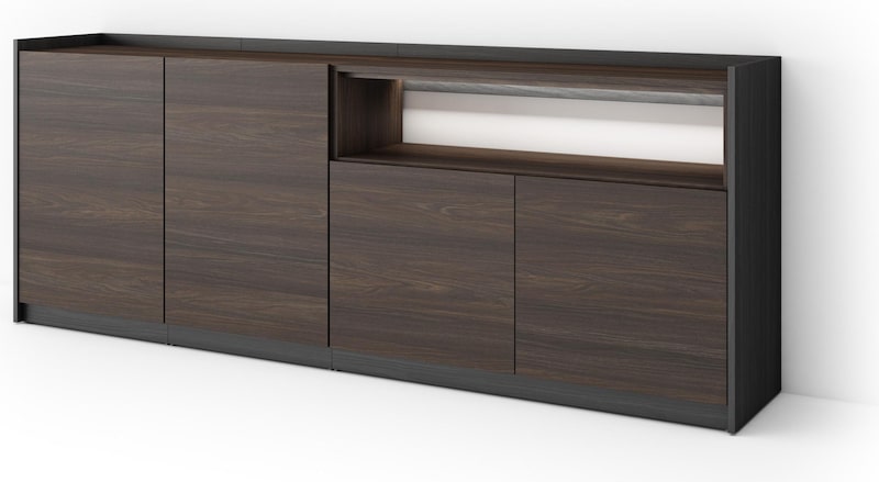 Credenza, Mobile, Cucina, 207x80x37 cm, 4 Porte, LED, Rovere scuro e ...