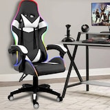 thumbnail of Sedia Con LED RGB Telecomando Poltrona Ufficio Scrivania Casa PC Racing Girevole Ergonomica Ecopelle Cuscino Lombare Poggiapiedi Nero Bianco
