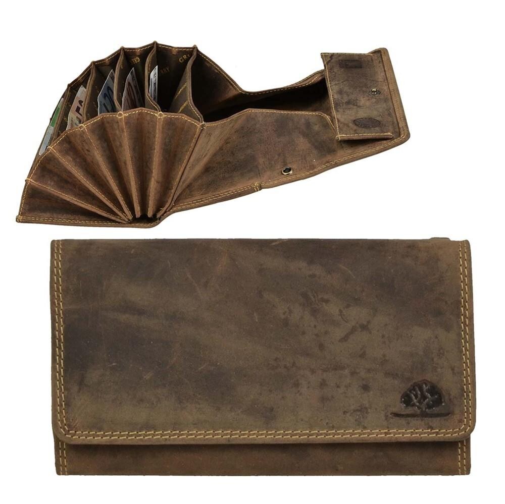 Greenburry Kellnerbörse Leder Kellnergeldbörse braun Druckknopf 6 Scheinfächer 1785-ES-25