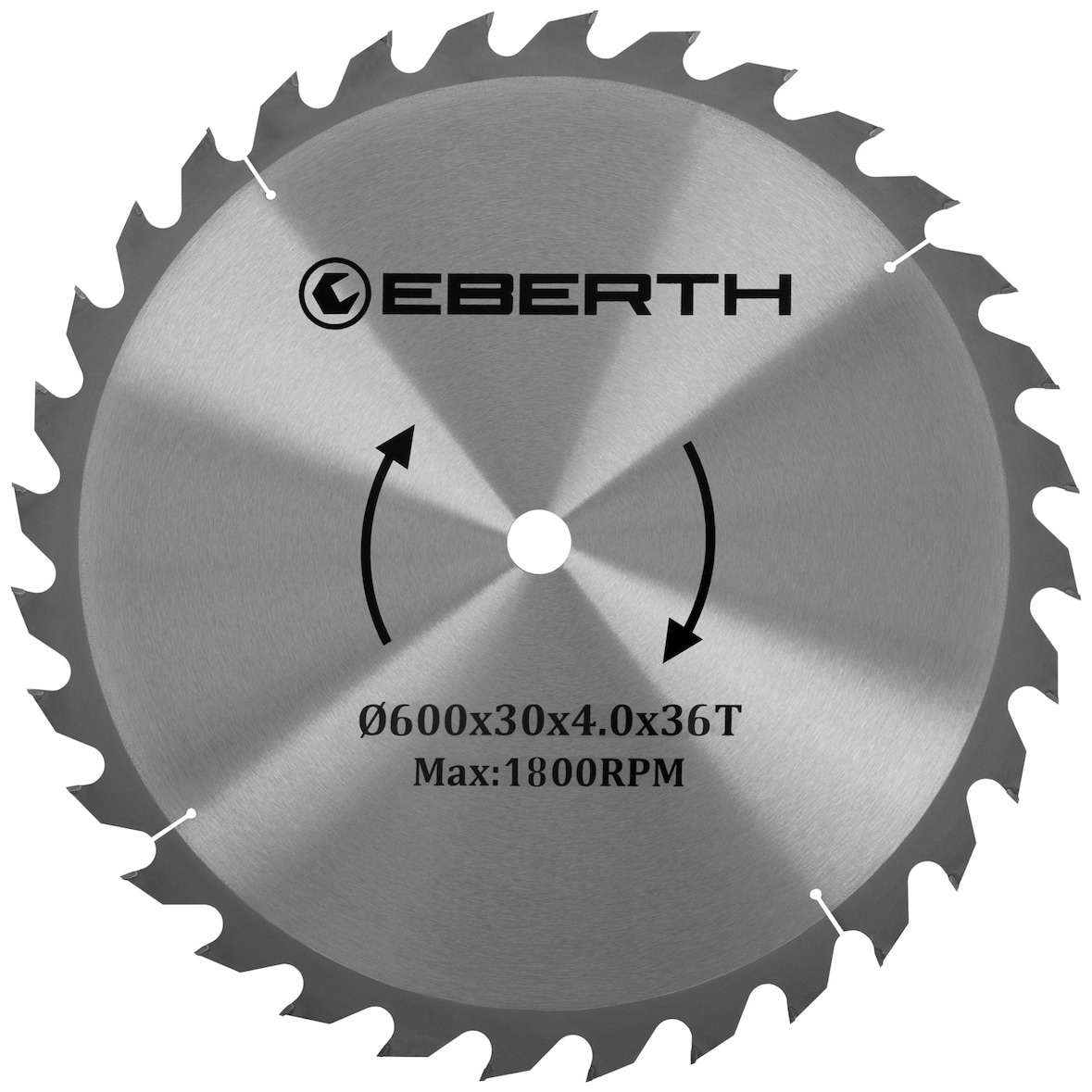 EBERTH Kreissägeblatt 600mm, 36 Zähne, Hartmetall, für Holz-Schnitte, 30mm Bohrung, 1800 RPM