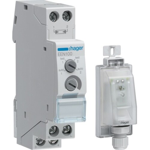 Dämmerungsschalter REG, 230V, 2300W/AGL, 1000VA/LL, 5-2000lx, 230V, 1TE, IP20, Fühler: IP55