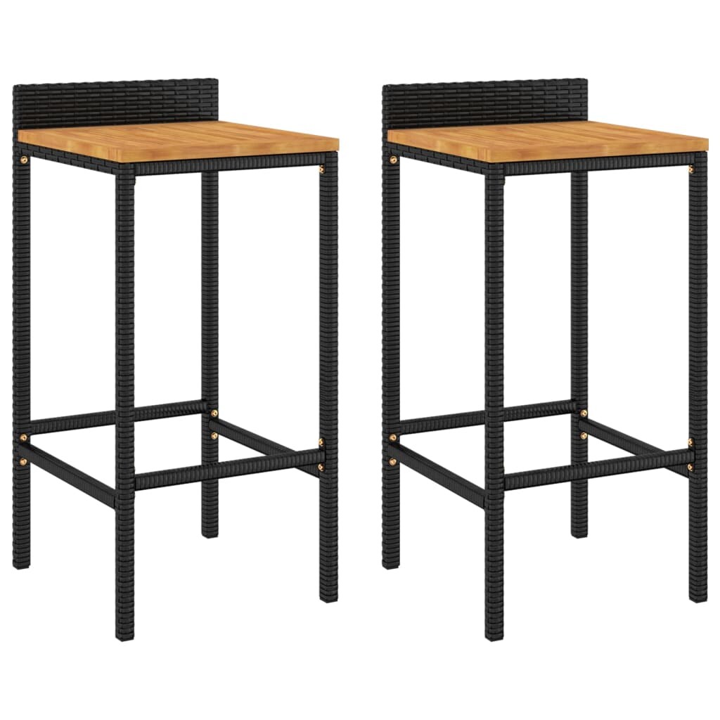 Décoshop26 - Lot de 2 tabourets de bar chaises hautes en résine tressée noir et bois d'acacia DEC029802