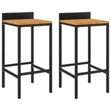 thumbnail of Décoshop26 - Lot de 2 tabourets de bar chaises hautes en résine tressée noir et bois d'acacia DEC029802
