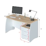 thumbnail of Dmora Schreibtisch Carrollton, Schreibtisch, PC-Halter Studiertisch mit 3 Schubladen, 136x67h74 cm, Weiß und Eiche