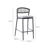 thumbnail of METRO Professional Chaise de bar TRACE II, acier / rotin PE / polyester, 105 x 54 x 62 cm, empilable, coussin inclus, gris foncé