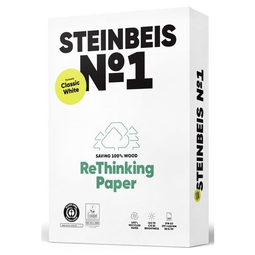 Steinbeis Classic No.1 DIN A3 Druckerpapier 100% Recycelt 80 g/m² Glatt Weiß 500 Blatt