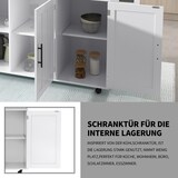 thumbnail of Kücheninsel Servierwagen 129x71x92 cm mit Klappplatte, 2 Schubladen und Schrankfächern, auf 5 Rollen, Weiß+Natur, MDF