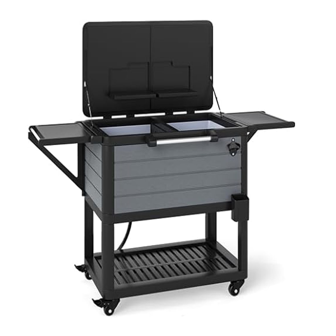 SOARS Koelbox met Wielen, 91 L, Mobiele Outdoor Bar, met Verwijderbare Scheider, 2 Uitklapbare Zijplanken, 4 Universele Wielen