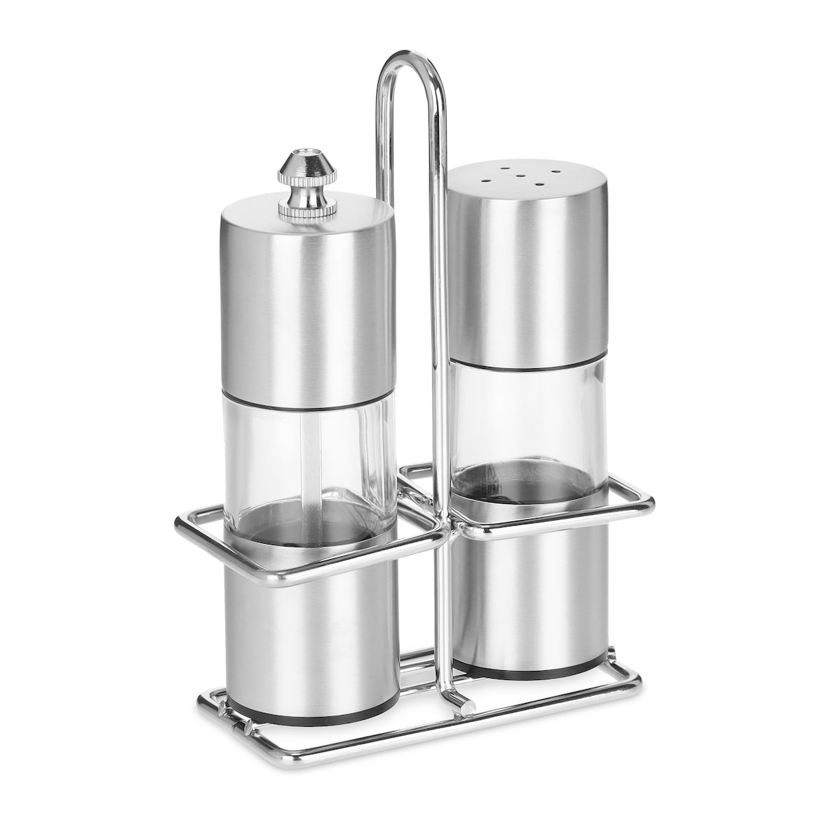 Relaxdays Gewürzstreuer, Gewürzmühle, 2er Set, Edelstahl Ständer, Salz & Pfeffer, Pfeffermühle Keramikmahlwerk, silber