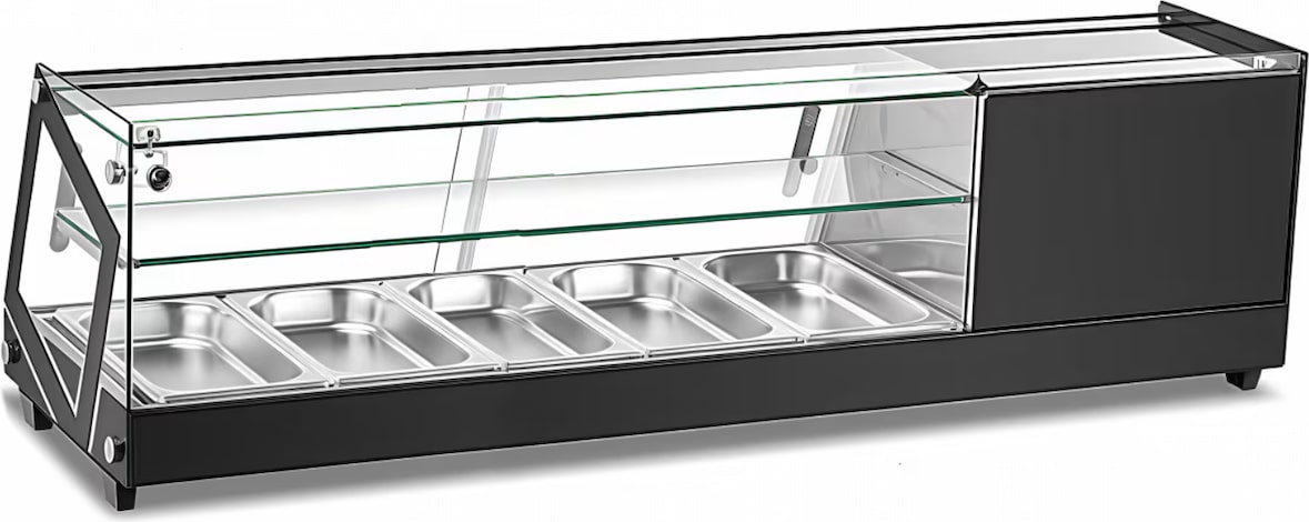Gasfrit – Quadratische Kühlvitrine für Tapas, 5 GN-Behälter, 2 Ebenen, 1340 × 395 × 375 mm