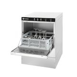 thumbnail of Hendi glaswasmachine met elektromechanische besturing, alkalische oplossing en doseerpomp voor reinigingsmiddel.