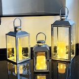 thumbnail of 3er Gartenlaternen Laternen Metall Windlicht Silber H24/33/41cm