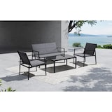 thumbnail of aro Outdoor loungeset, 4-delig, staal/synthetische stof, 2 enkele fauteuils, 1 2-zitsbank, 1 salontafel, zwart/grijs