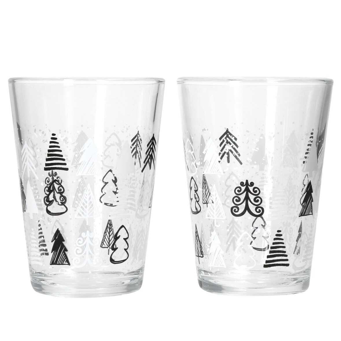 2er Set TREE GREY Weihnachtsbaum Weihnachtsgläser mit schwarzen & weißen Tannenbäumen – 817348