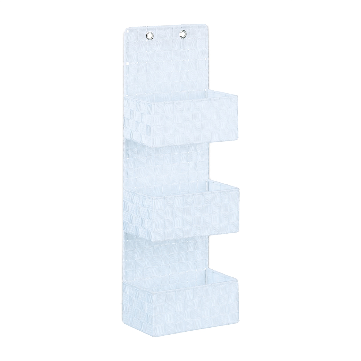 Relaxdays Hängeorganizer Stoff, Türorganizer mit 3 Aufbewahrungskörben, Wandorganizer Bad, PP, HBT: 75x25x15cm, weiß