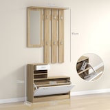 thumbnail of Recibidor de entrada con espejo perchero y zapatero mueble de recibidor de 2 piezas con 6 ganchos estantes y cajón abatible natural