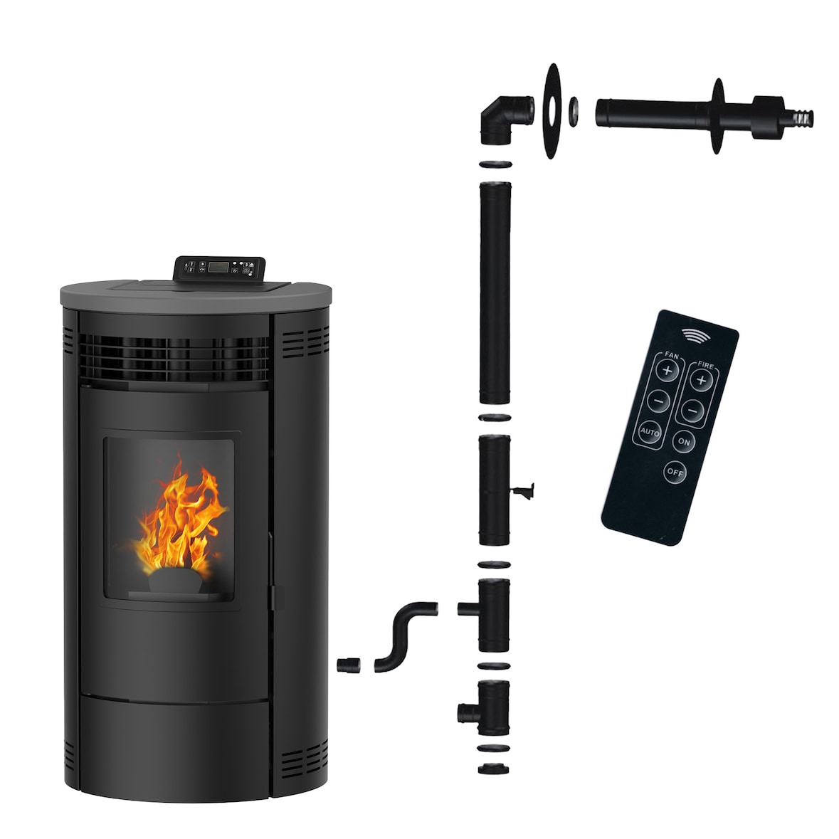 Poêle à granulés étanche Flavia 15 kW Noir Sannover + Kit d'installation Complet