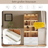 thumbnail of Badezimmerschrank 75x34x170 cm Weiß mit 2 großen Schubladen, 2 Glastüren und Lichtleiste für Badezimmer und Wohnräume