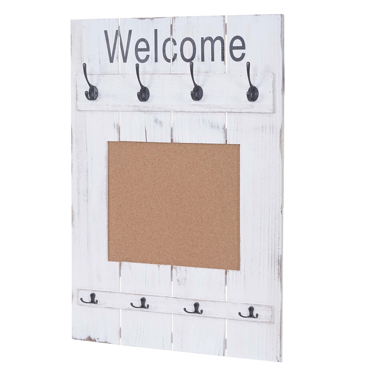 Appendiabiti da parete HWC-C89 con bacheca, pannello appendiabiti, look shabby vintage, 8 ganci 91x60cm ~ bianco, shabby