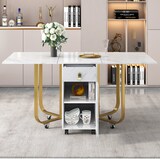 thumbnail of Essgruppe 150x80x76 cm mit 4 Stühlen in Weiß+Gold, Klappbarer MDF Küchentisch mit Chevron-Rückenlehne für Esszimmer und Arbeitsbereich