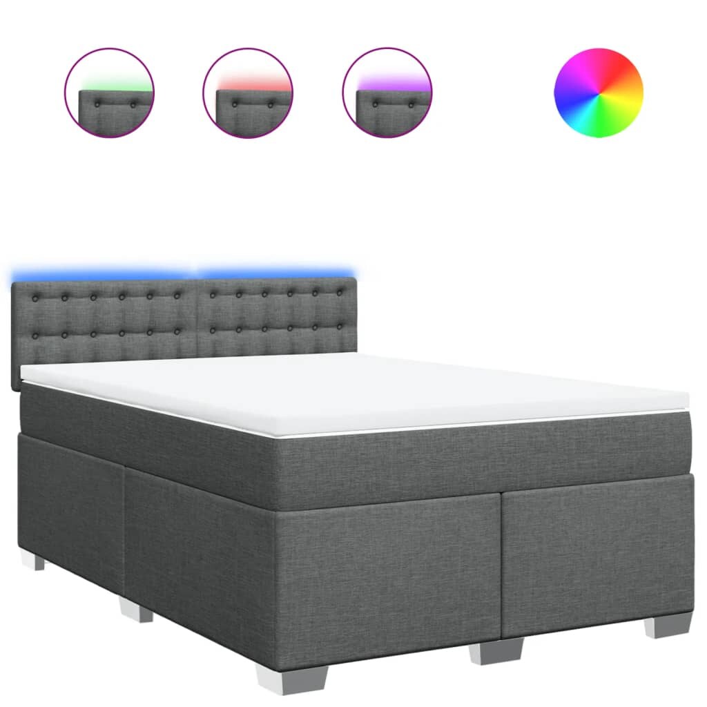 vidaXL Boxspringbett mit Matratze Dunkelgrau 140x190 cm Stoff