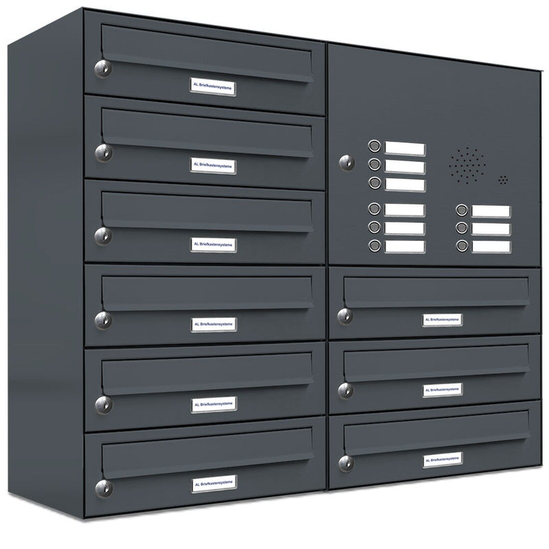 AL Briefkastensysteme 9 Fächer Premium Wand Briefkasten Anlage in RAL 7016 Anthrazit Grau, Post A4, robust, wetterfest, Artikelnummer 132P9EA2KSRP7016